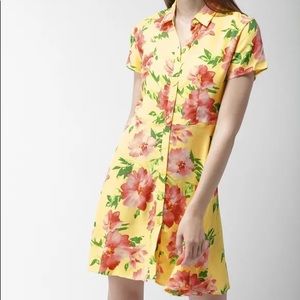 Yellow & Pink Floral Print Shirt Dress